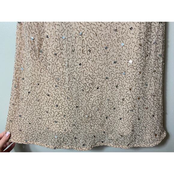 NWT ADRIANNA PAPELL DRESS GOWN TAUPE PINK SEQUIN BEADED WEDDING FORMAL EVENING - Picture 15 of 15
